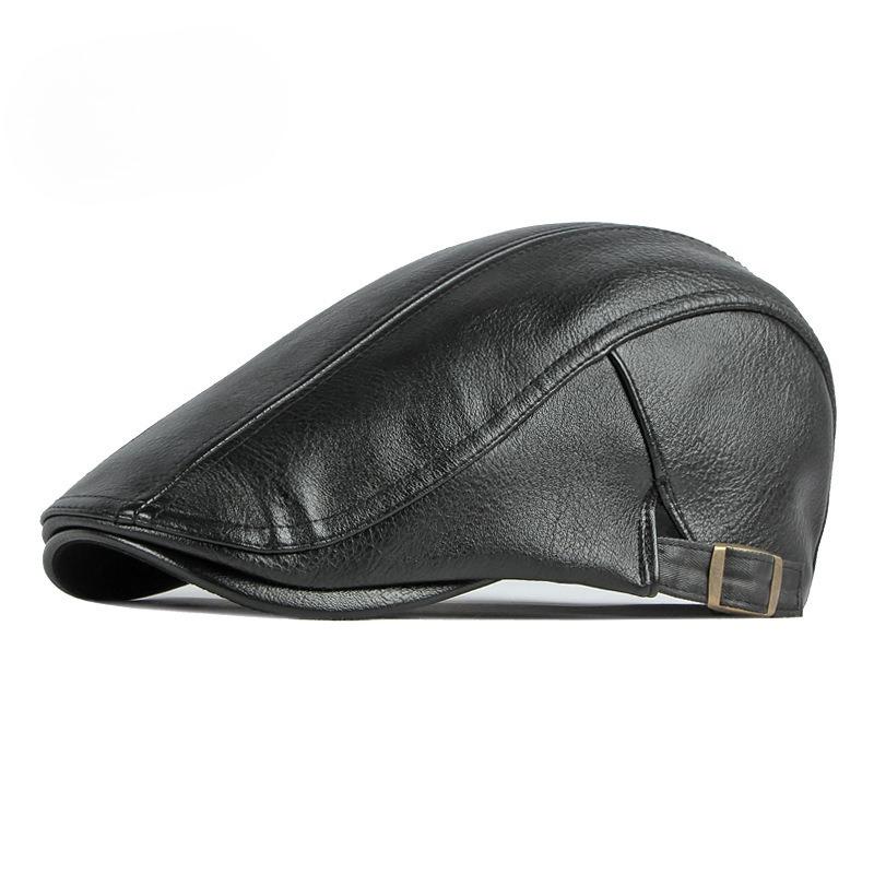 PU Leather Beret Hat for Men Women British Retro Style Winter Warm Thickened Flat Cap Fashion Newsboy Cabbie Hat Casual Duckbill Cap