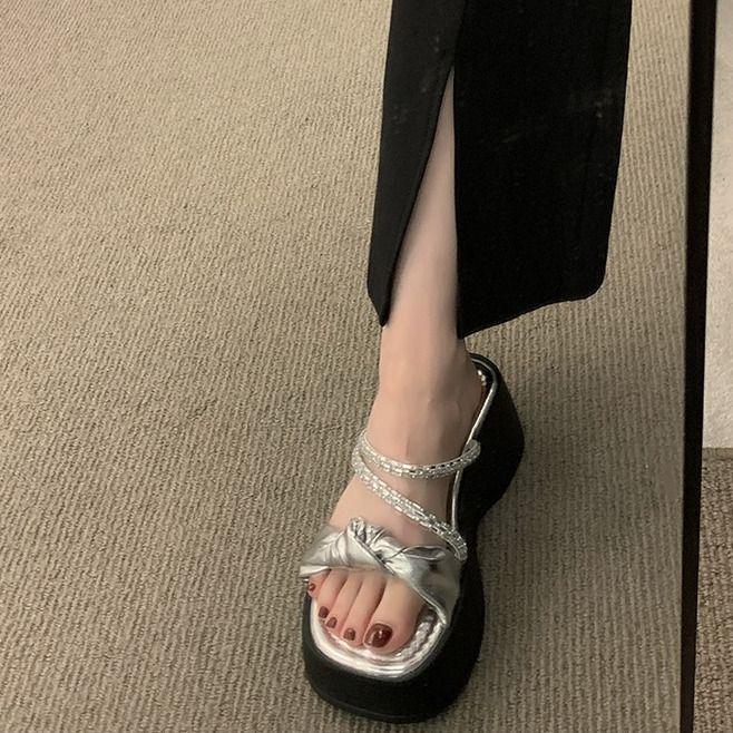 

Fashion Shoes for Women Platform Open Toe Slides with Bow Woman Slippers Black Rhenstone Sandals Vip on Sale Top Designs Designer Luxury 35