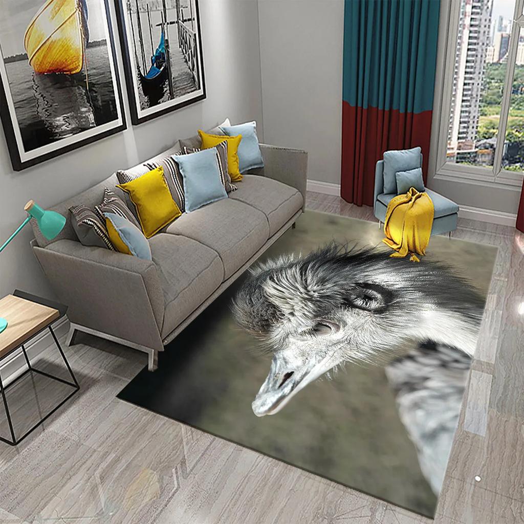 Cute Ostrich Carpet Funny Animal Rugs for Living Room Kids Bedroom Room Decor Floor Rugs Bathroom Entrance Non-Slip Area Rugs