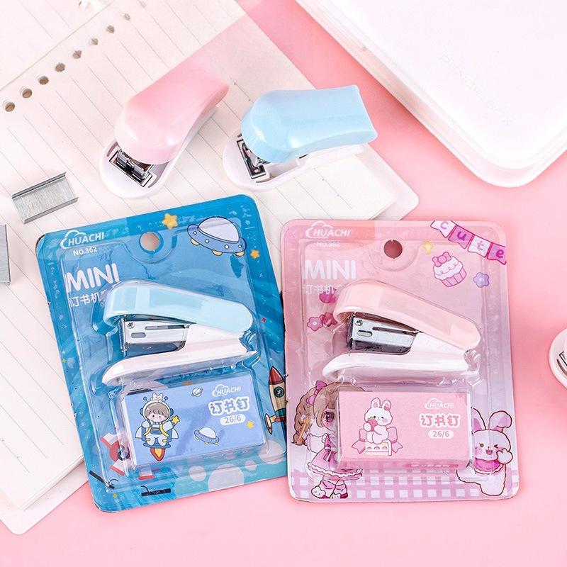 Office School Supplies Mini Small Stapler Student Cartoon Portable Test Paper Binding Machine Multi Functional Kawai Stationery