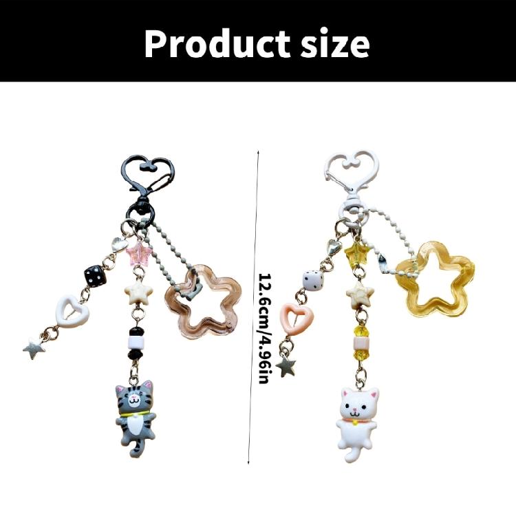 Playful Kitten Keychain Pendant Colorful Beaded Keyring Jewelry Fashion Mobile Accessory for Women Everyday Use