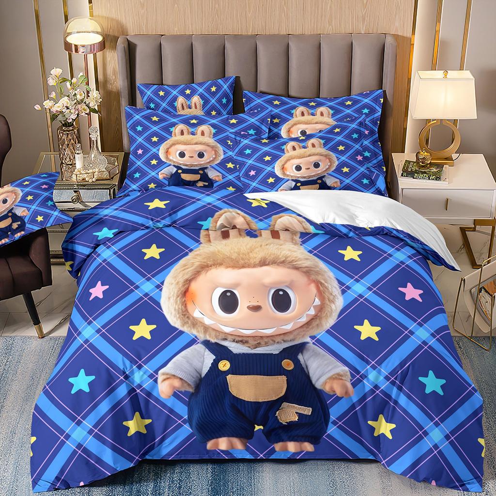 Cartoon Cute Labub 3D Printed Quilt Cover Three-Piece Set Student Dormitory Bedding Four-Piece Set
