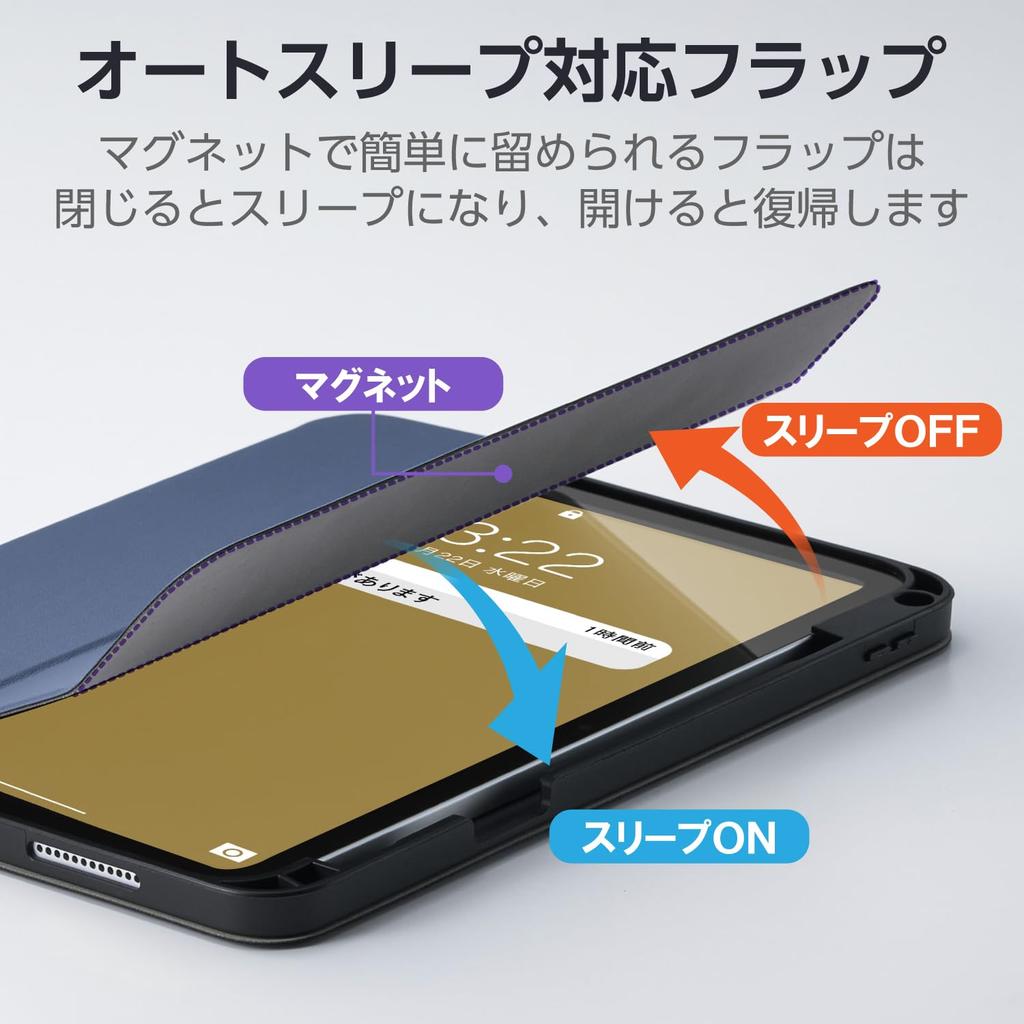 Elecom IPad A16 and iPad A16 Flap Case with Auto Navy (11th Generation, 11-inch, 2025) (10th Generation, 2022) Case, Sleep/Wake, Blue, TB-A25RSANV