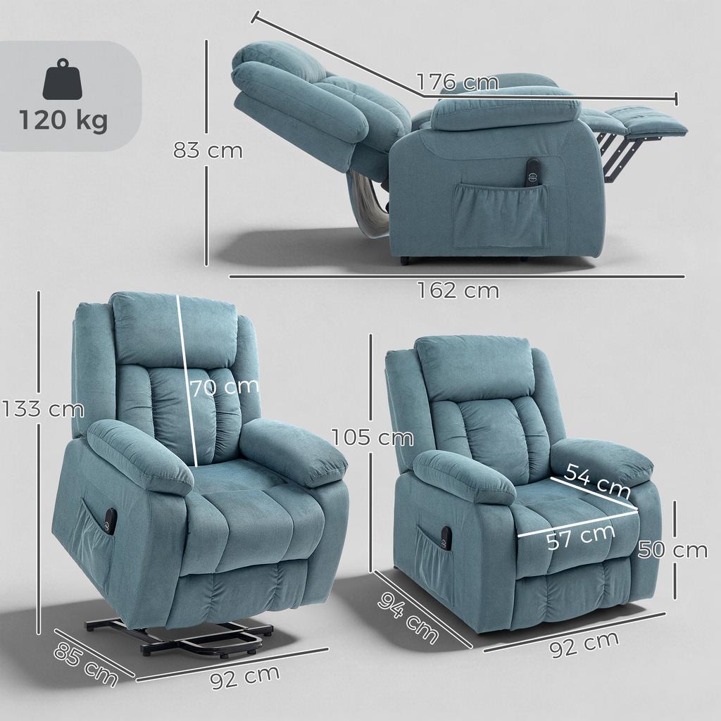 Lift Chair with Soft Cover, Recliner Chair with Remote Control and Side Pockets, Blue