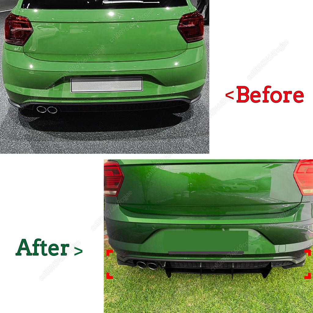 Dla Volkswagen Polo MK6 GTI 2017 do 2021 ABS Hatchback Zestawy Karoserii Splitter Spoiler Czarny Tuning 4 Płetwy Dyfuzor Tylnego Zderzaka Samochodu