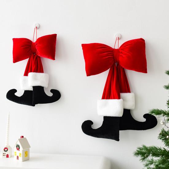 Black Boot Velvet Bow Christmas Ornaments Festive Wall Hanging Decoration for Tree Soft Plush Holiday Accents
