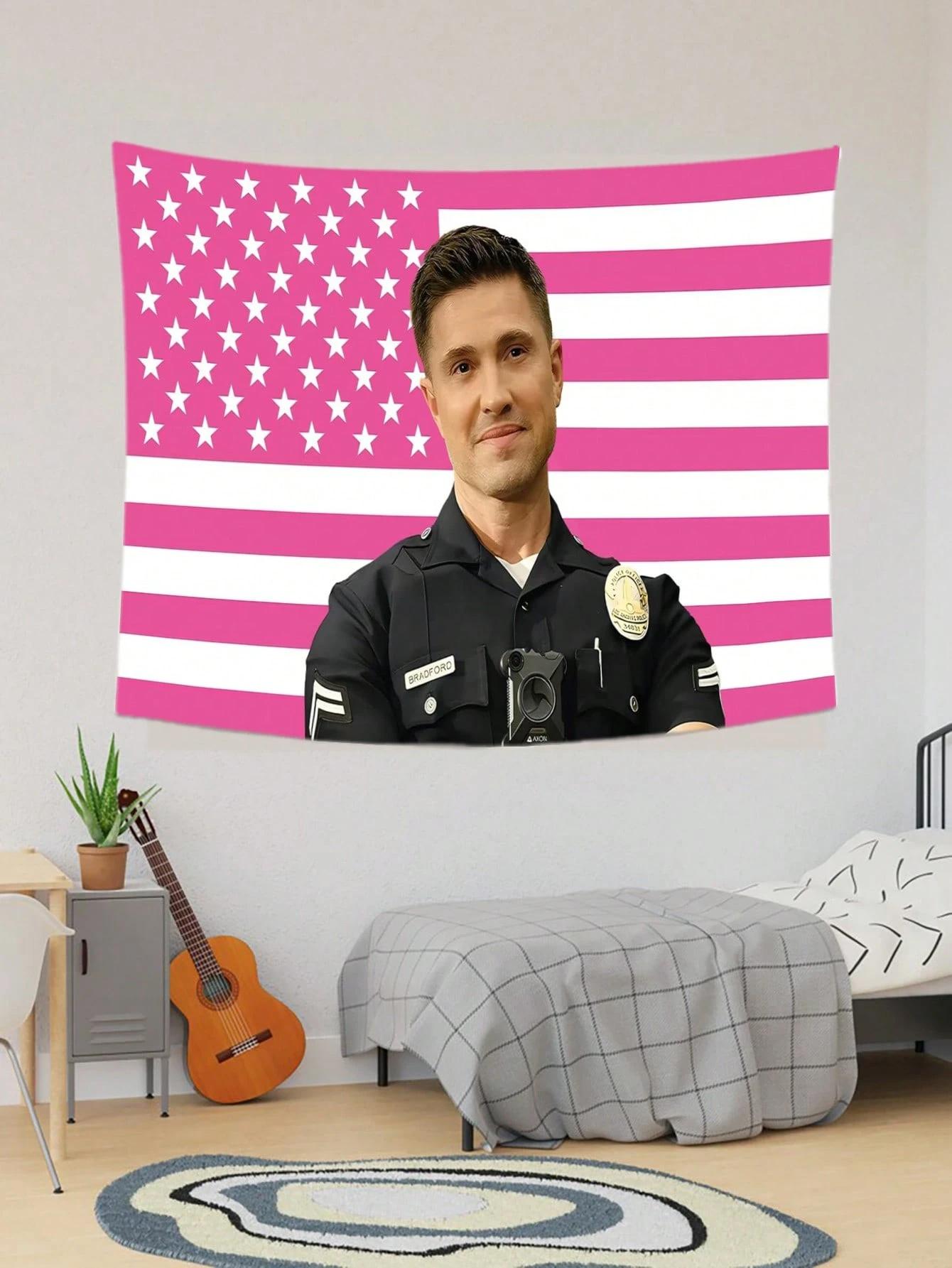 

1pc MAGJIUKE Tim Bradford American Pink Flag Tapestry 90g Polyester Plane Print Art Wall Decor for Dorm Bedroom Living Room I 74x94cm(29x37in)