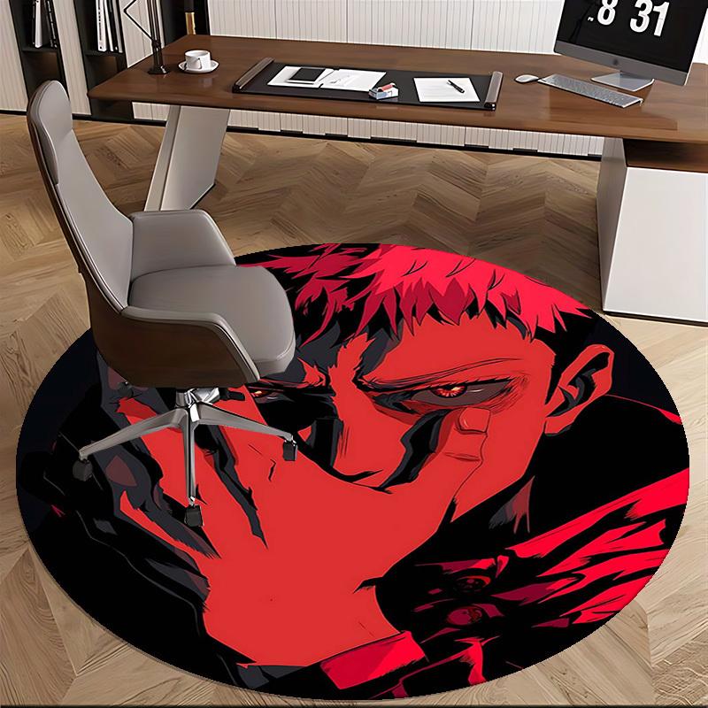 1pc Jujutsu Kaisen Satoru Gojo Round Carpet - Anime Cartoon Design Chair Mat, Non-Slip Rug for Office, Home Decor, Living Room