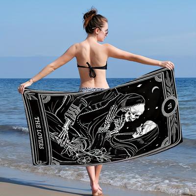 Vibrant Bohemian Skull Tarot Beach Towel, Soft Quick-Dry Super Absorbent Polyester for Swimming Camping