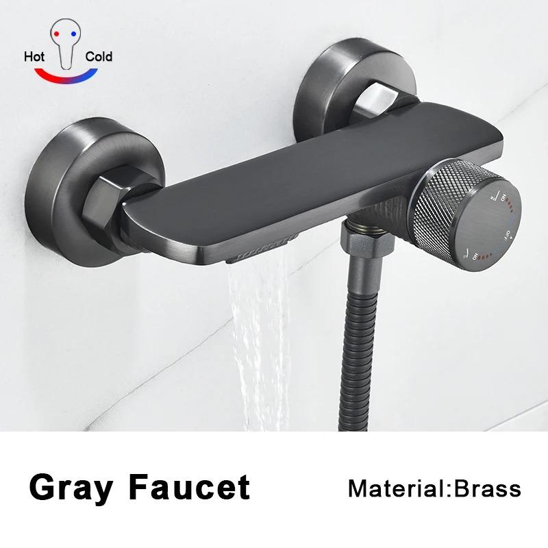 Gray Waterfall Bathtub Faucet With Hand Shower Brass Chrome Wall Mounted Bathroom Shower Mixer Tap Full Shower System Set