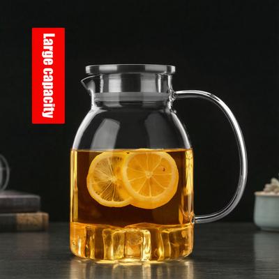 Glaskrug mit Edelstahl-Deckel Hitzebeständiger Kaltwasserkessel Großes Fassungsvermögen Wasserkaraffe für heiße und kalte Getränke BPA-frei Eistee-Krug