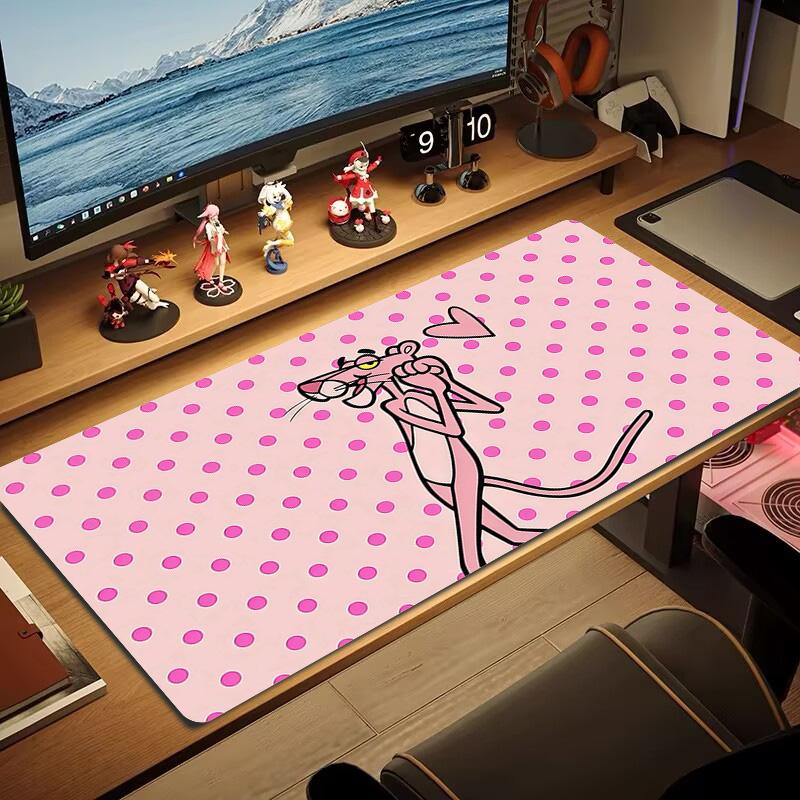 Pembe Panter Baskılı Yastık Kaymaz Dizüstü Tablet Büyük Mouse Pad XXL Mat Mini PC Oyun Matı Kilitli Kenarlı