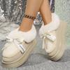 Fashion New Thick Bottom Fur Cotton Padded Shoes Women Bowknot Non Slip Thick Plush Snow Boots Woman Slip On Warm Platform Ankle Boots