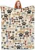 Dog Paws And Bones Print Throw Blanket Flannel Fleece Blankets Soft Plush For Sofa Couch Bedroom Gift
