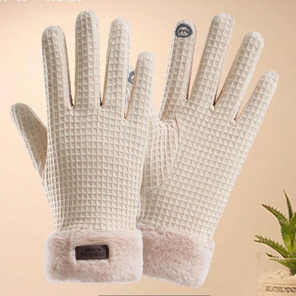 

New Plush Winter Gloves Warm Full Finger Touch Screen Gloves Waffle Touchable Screen Driving Mittens for Outdoor Cycling Skiing хакі