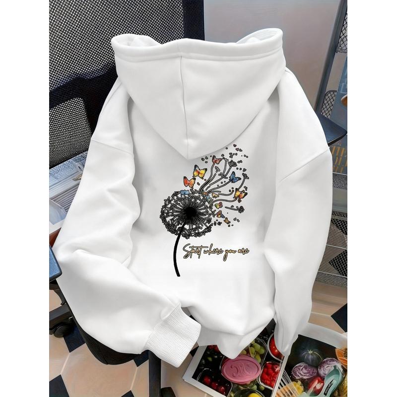 Casual Hoodie Halloween Gifts Dandelion Butterfly Start Where You Are Print Autumn Winter Fall Clothes For Women Girls