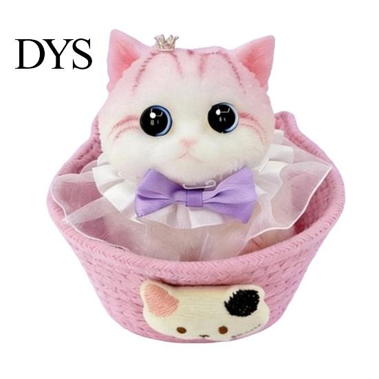 Cat Stress Relief Toy with Basket & Accessories, Slow Rebound Simulated Kitten Fake Squeeze Toy, Soft Stretchy Animal Fidget for Desk Decoration Toys