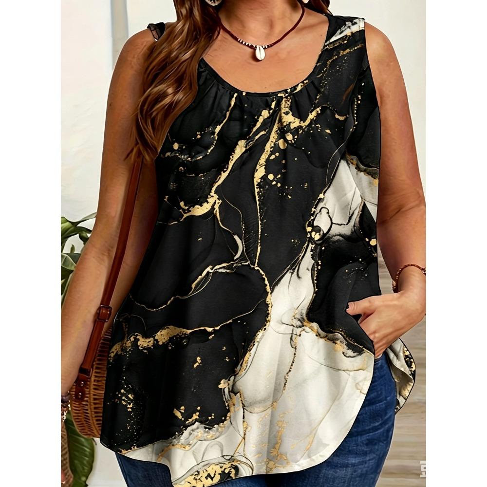 Fashionable Creative Retro Plus Size Summer Vacation Casual 3D Printed Vest Comfortable Soft Breathable Loose Fitting Summer Sleeveless Women's Vest