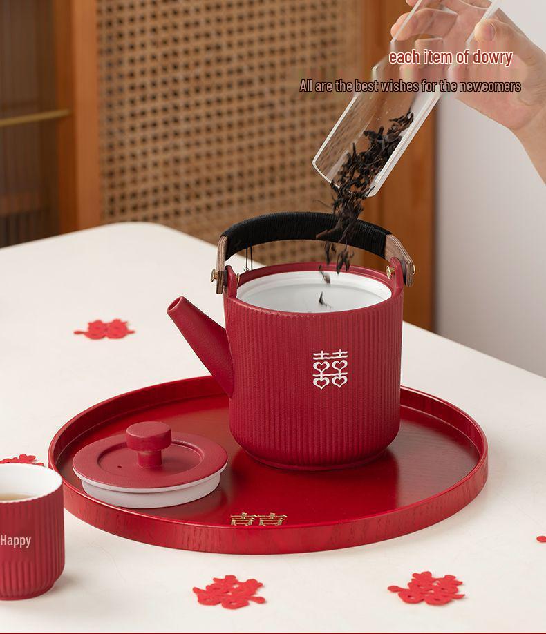 Wedding Tea Set: Teacups & Teapot Gift for Newlyweds, Perfect for Tea Ceremony, Toasting, & Dowry Souvenir
