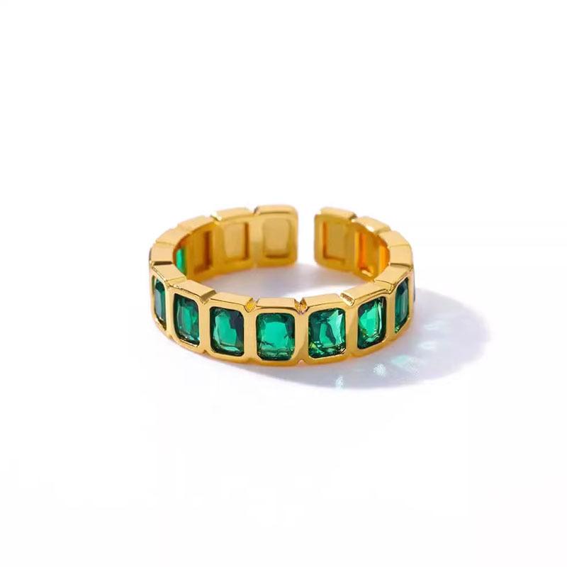 European and American Light Luxury Geometric Colorful Zircon Open Ring Exaggerated High-end Retro Ring