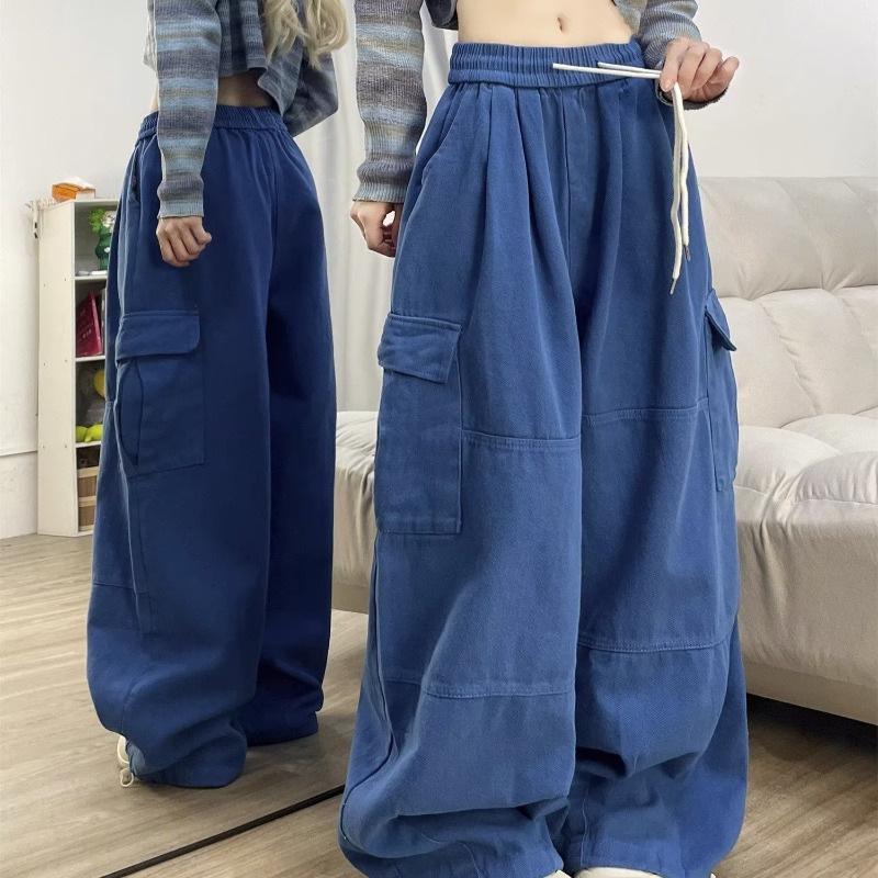 High Street Dopamine Dark Blue Unisex Wide-Leg Overalls - Thickened and Loose Fit for Autumn/Winter Casual Trend