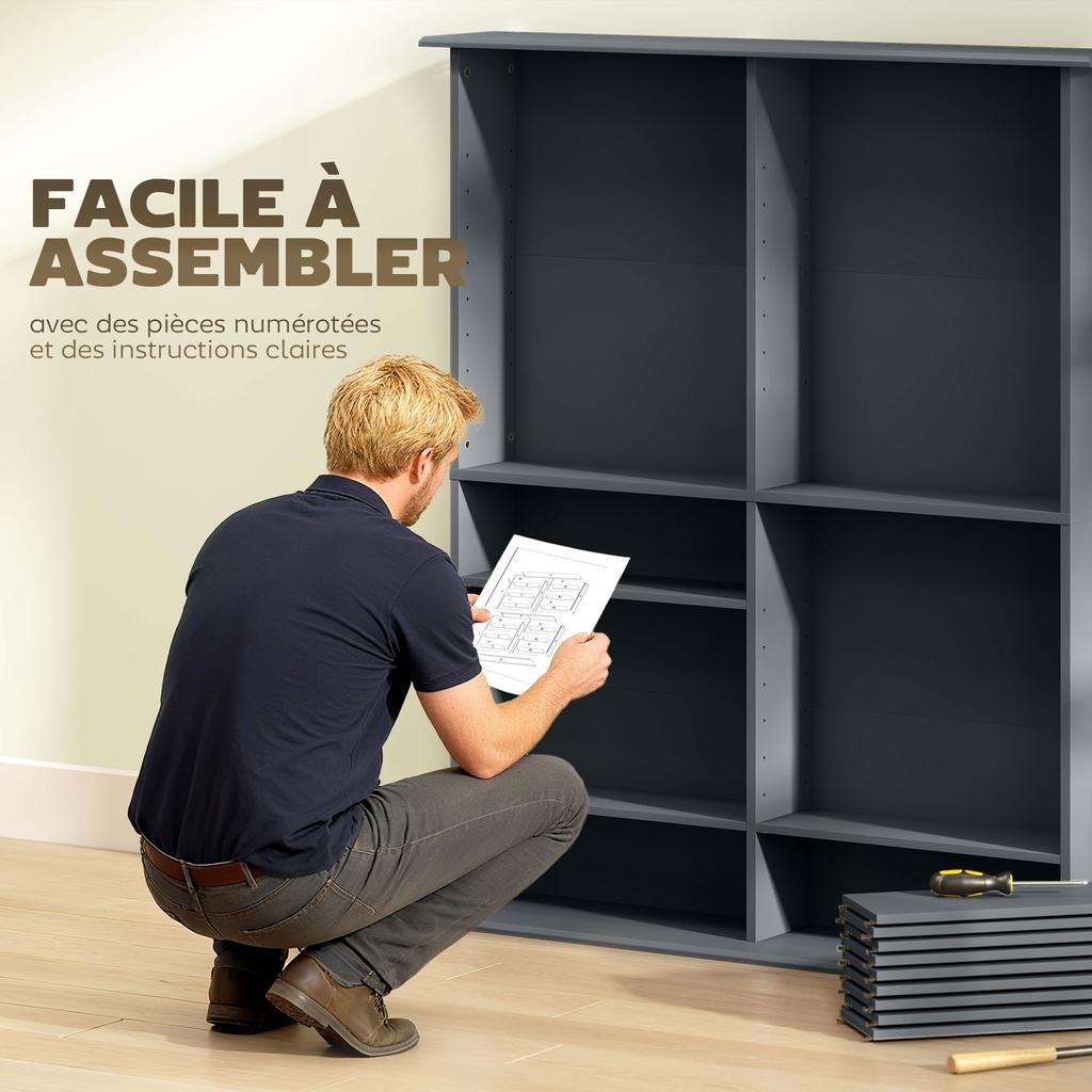 CD/DVD Storage Unit, 16 Compartments, 12 Shelves, 720 CDs, Grey