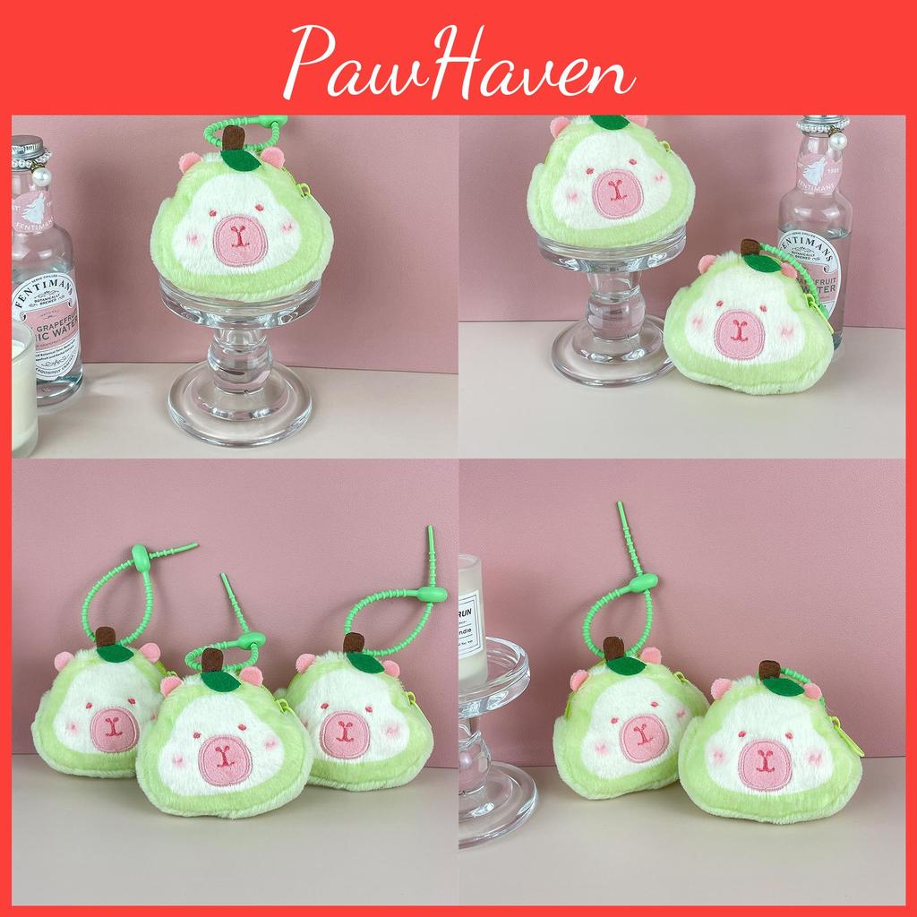 Avocado Shaped Capybara Cartoon Plush Wallet Backpack Pendant Coin Bag Storage