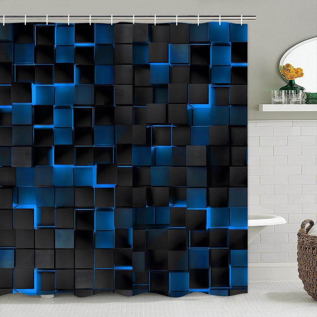 Red Grid 3D Visual Geometry Art Shower Curtains Washable Fabric Polyester For Bathtub Art Bathroom Decor With Hooks Waterproof