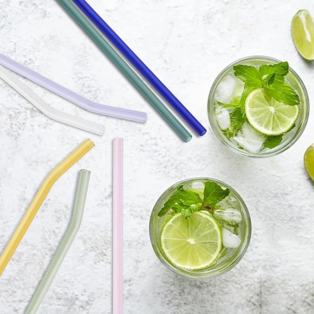 11-piece Reusable Glass Straws Clear Smoothie Drinking Straws with Clean Brush for Beverages Milk Tea Juices Cocktail