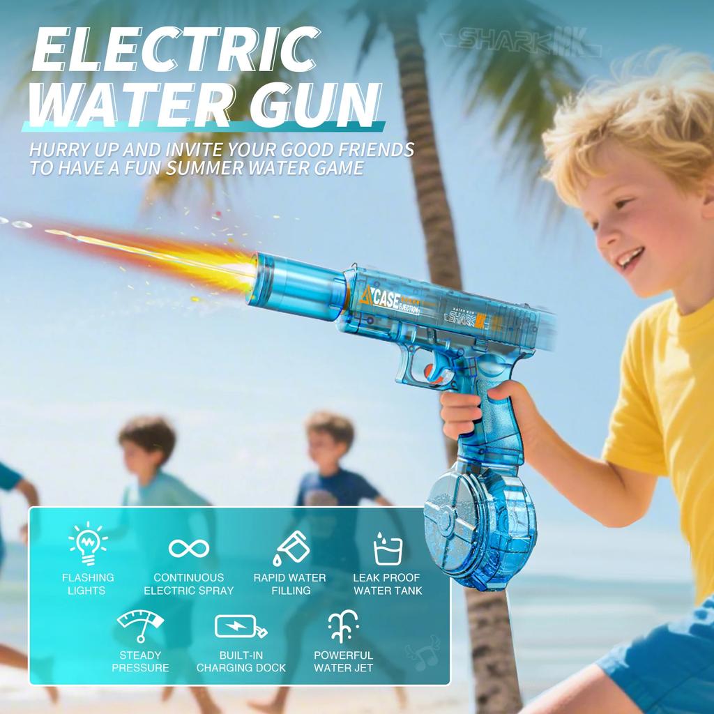 Non-Toxic Simulated Firing And Recoil Electric Water Gun Toys Children Automatic Sensor Lights Water Pistol Summer Outdoor Beach Kids Toy