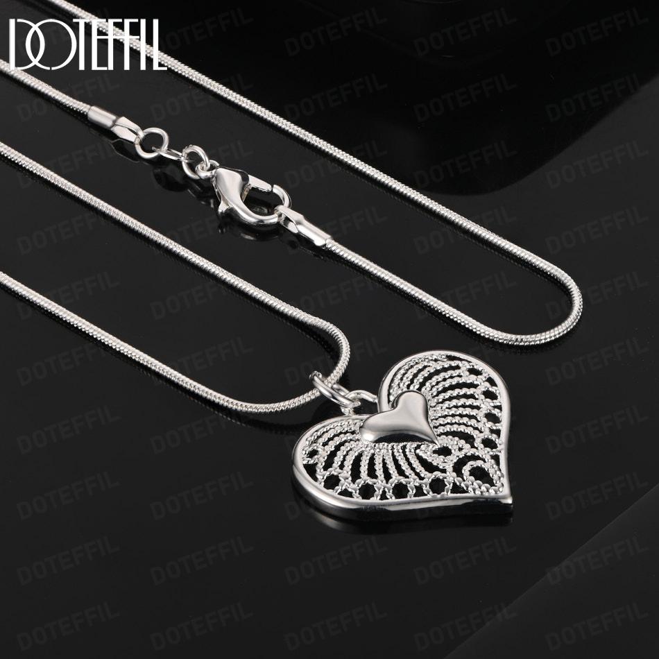 925 Sterling Silver Fashion Jewelry 18-inch Heart Pendant Necklace