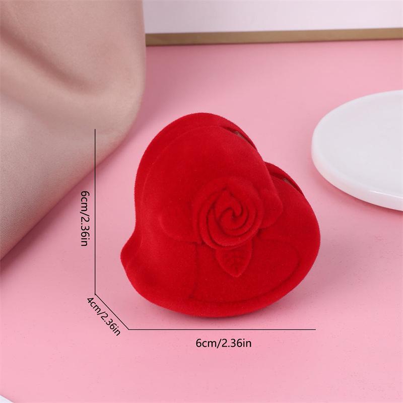 1/2PCS Heart Shape Velvet Ring Box Jewelry Display Engagement Wedding Jewelry Boxes Rose Flower Design Gifts Holder For Couple