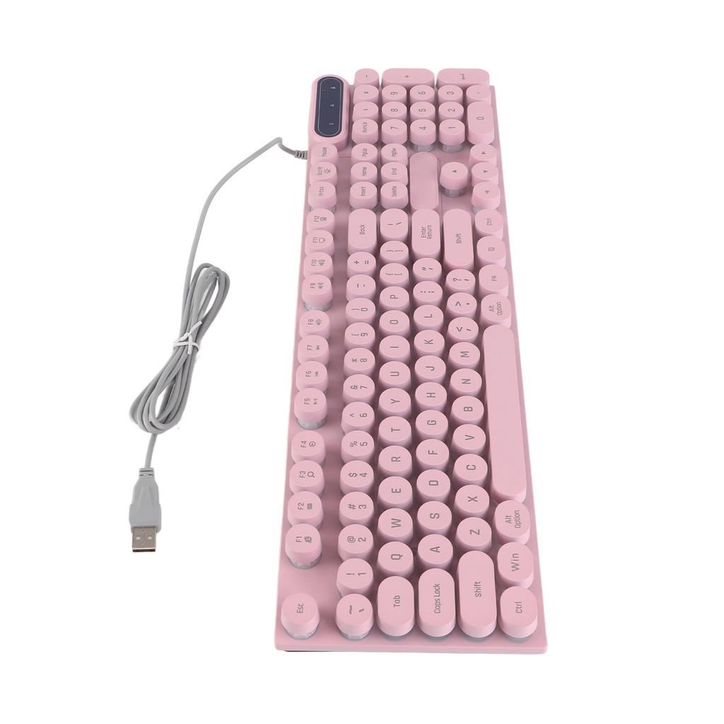 Gaming Keyboard USB Round 104 Keycaps Backlit Ergonomic Fodable Feet Multimedia Keys Wired Keyboard for Desktop Laptop
