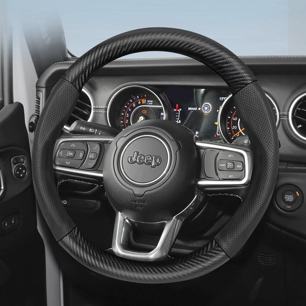 zkfan8 Suitable for Jeep Breathable Hole Leather Matte Carbon Fiber Texture Steering Wheel Cover Suitable for Compass Renegade