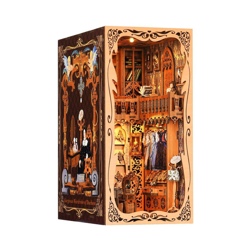 Buchstützen-Set Dunkle Familie DIY Holzpuzzle Gotischer Stil Halloween Bücherregal Puppenhausmodell Buchstütze Gebäude Heimdekoration