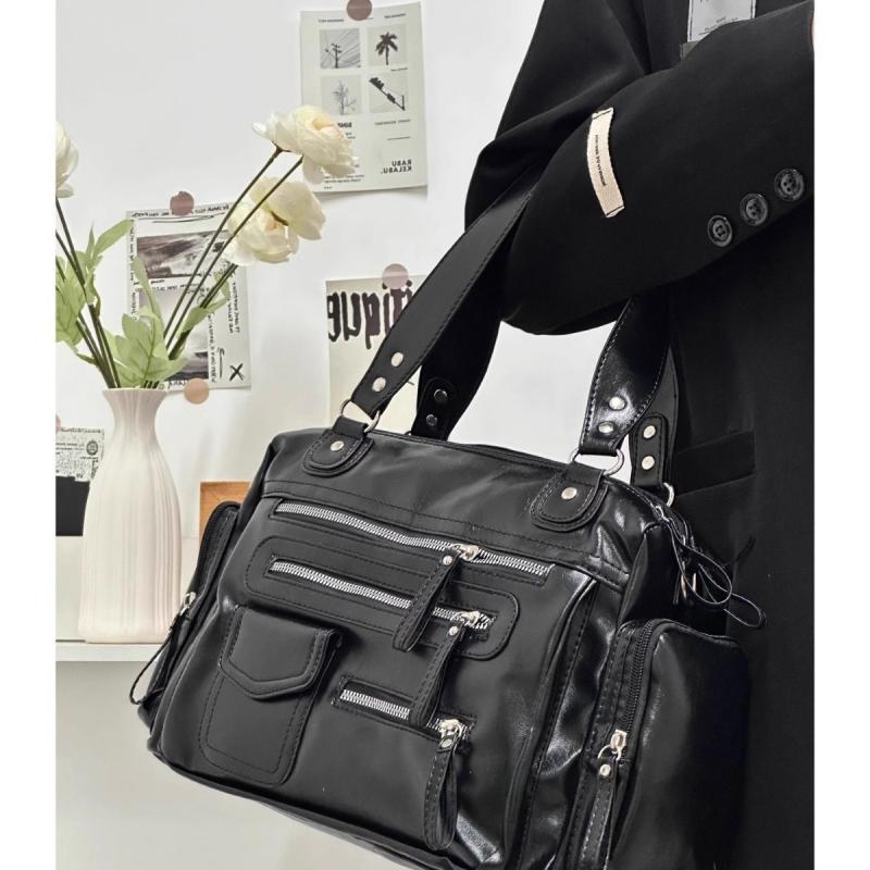 New Punk Style Black Large Capacity Tote Bag, Shoulder Crossbody Handbag for Women, Unique Design