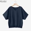 ZANZEA Women Casual V-neck Loose Summer Short Sleeve Blouse