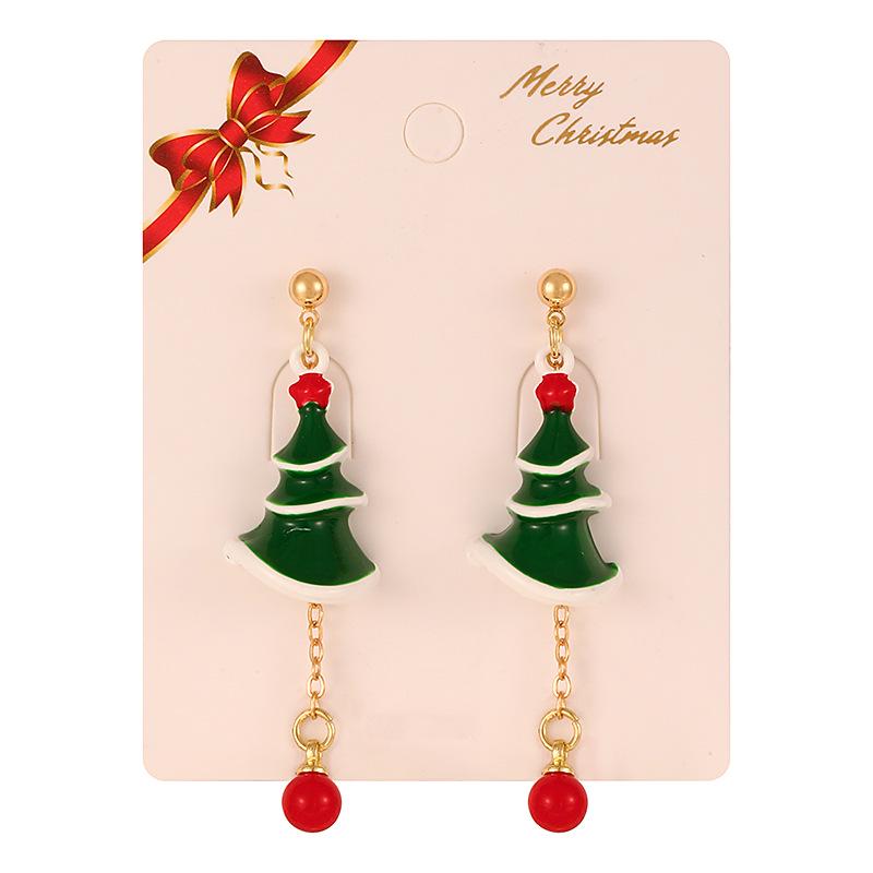 European & American Style Christmas Tree & Santa Claus Alloy Stud Earrings with Snowflake Design