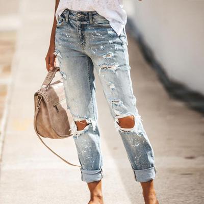 Herbst und Winter Street Trendy Ripped Denim Hose für Frauen, Abnehmen und Abnehmen