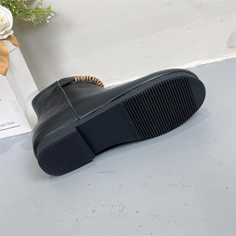 Johnature Retro Short Boots With Side Zipper Genuine Leather Soft Sole Comfortable Women's Shoes