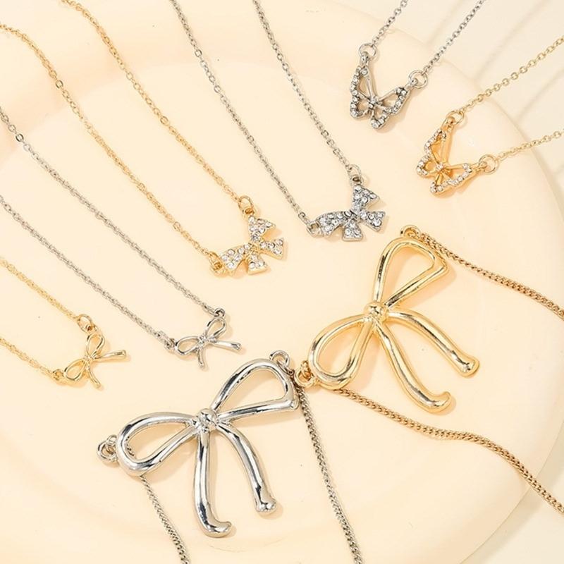 Fashionable Bow Necklace Bowknot Pendant Neckchain Adjustable Chain Choker Handmade Collarbone Chain Gifts for Women