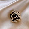 Retro Black Diamond-encrusted Camellia Brooch, Small Fragrant Corsage, Exquisite Temperament Brooch for Women