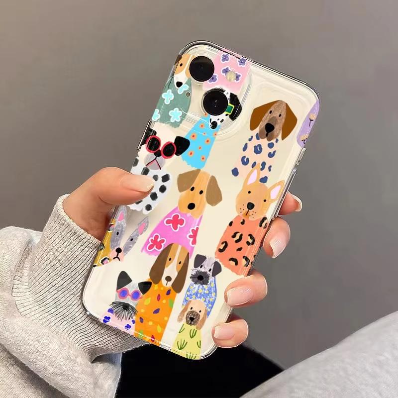 Creative Colorful Dog Transparent Phone Case For iPhone 17 Air 16 15 14 13 Plus 12 11 Pro Max XS X XR 7 8 Plus 16E SE 2022 Cover