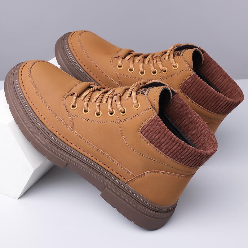 Модные британские кожаные бархатные ботинки на платформе для мужчин осень-зима с мягкой — фото 3