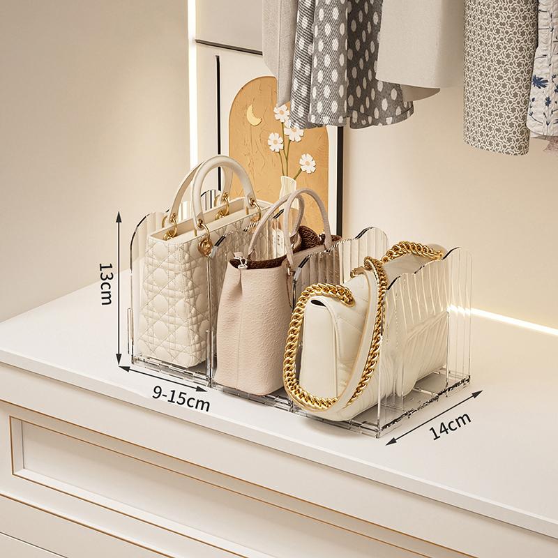 

1 Piece Minimalist Style Bag Storage Box, Wardrobe Divider, Bag Rack, Closet Organizer, Transparent Handbag Storage Rack прозорий білий колір