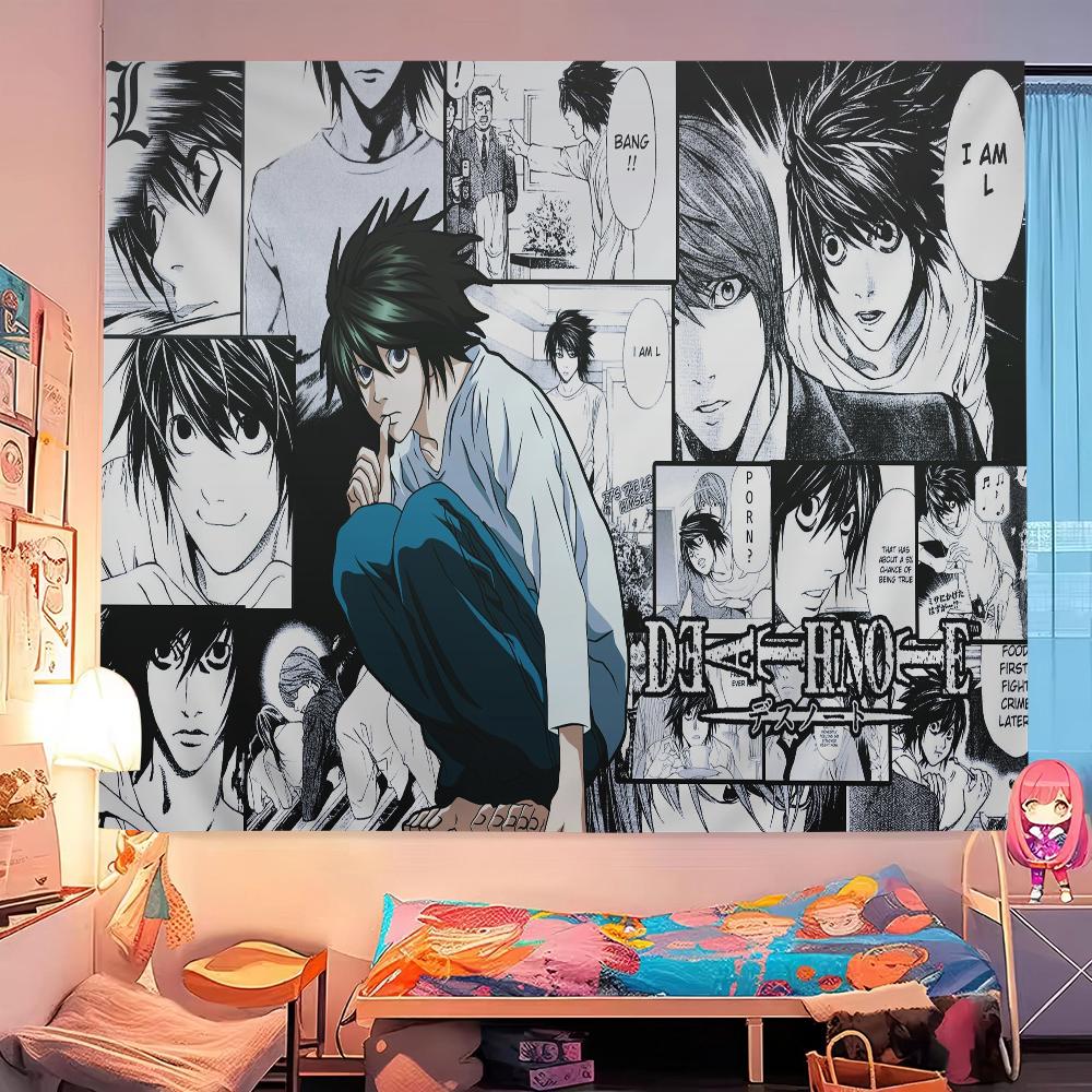 DDDeath Note Manga Tapestry Dorm Wall Decor Modern Stripe Hanging Decoration MultiSize High Quality Flat Print Design