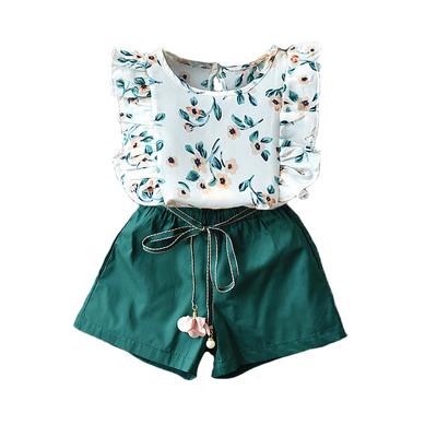 Conjunto de Ropa Casual de Verano para Bebés Niñas, Camiseta de Manga Acampanada con Estampado Floral, Conjunto de Tops y Pantalones Cortos, Disfraz