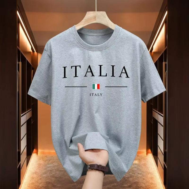 2025 New Letter Italy Print Cotton T-shirt For Men Summer Short Sleeve Tees High Quality Casual Male Clothes Oversize Unisex Top