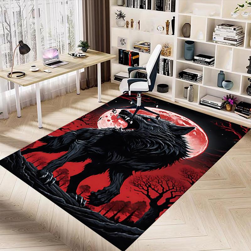 1pc Wolf Howling Moon Carpet Anti Slip Polyester Floor Mat for office.Bedroom