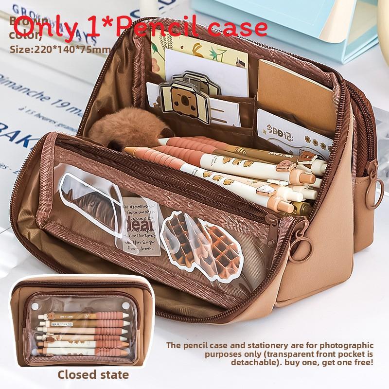 Canvas Multicompartment Pencil Case With Detachable Design For Students And School Use коричневый